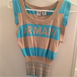 Armani Exchange Beige and Blue Logo Top